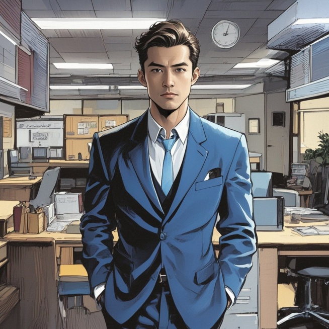复古漫画风，背景在办公室预览效果