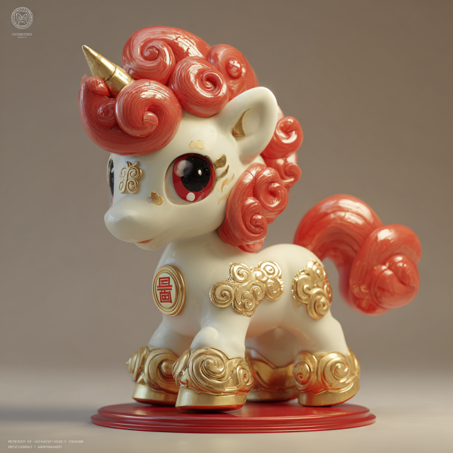 A premium 3D collectible Chinese New Year horse character named "Fu Juju", --3D潮玩风--. Sculpted form预览效果