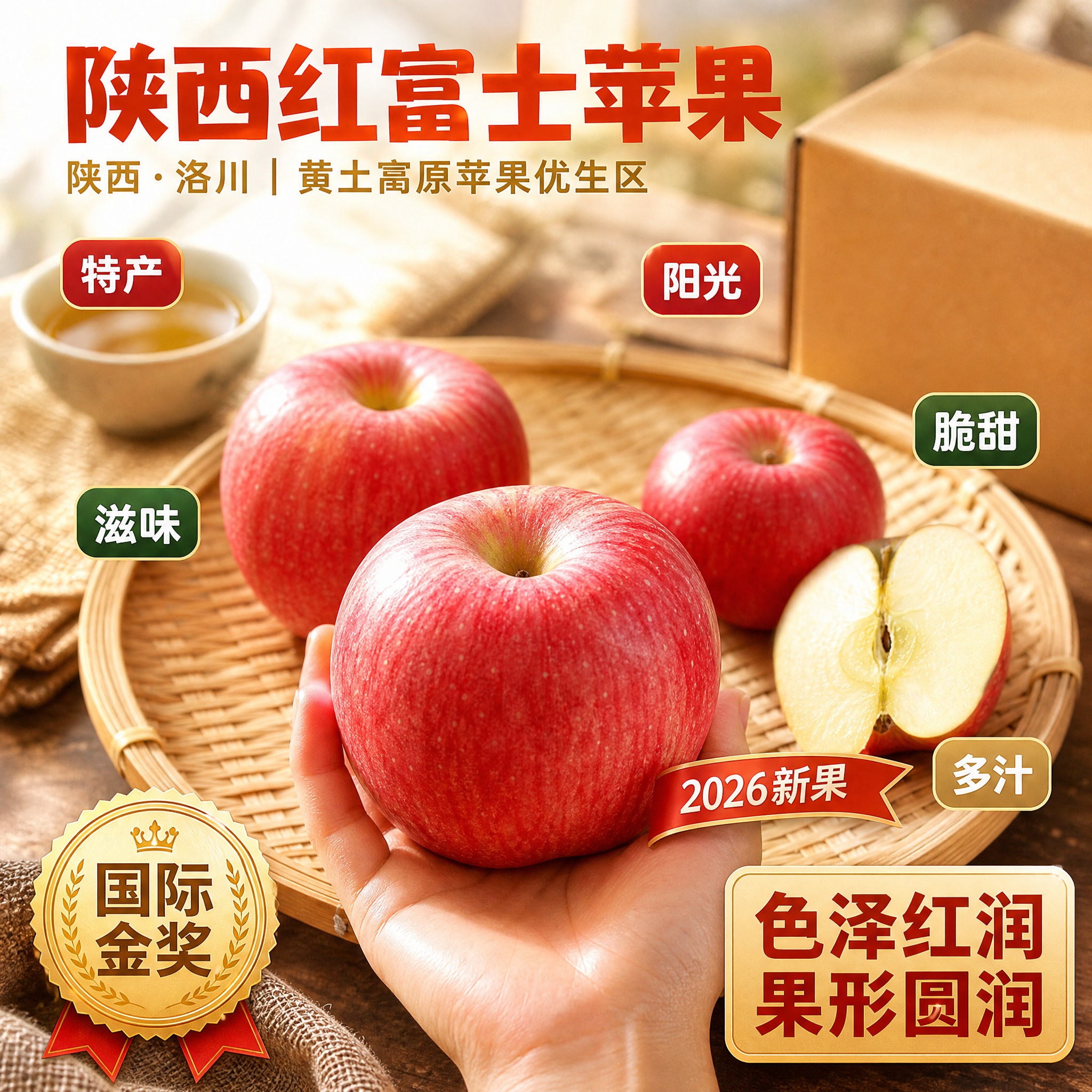 京东生鲜电商主图，800×800像素，1:1正方形。背景为竹制… - 图片创意预览