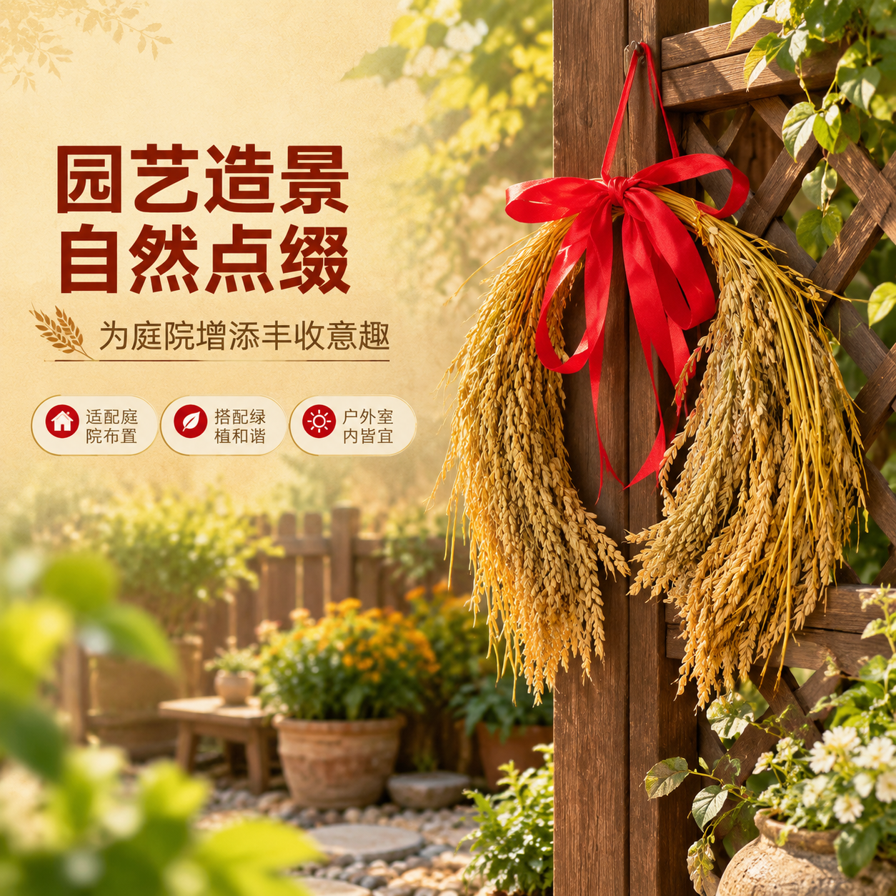 [商品] 使用【图4】稻穗捆红绳装饰挂束；保留干稻穗金黄色、红… - 图片创意预览