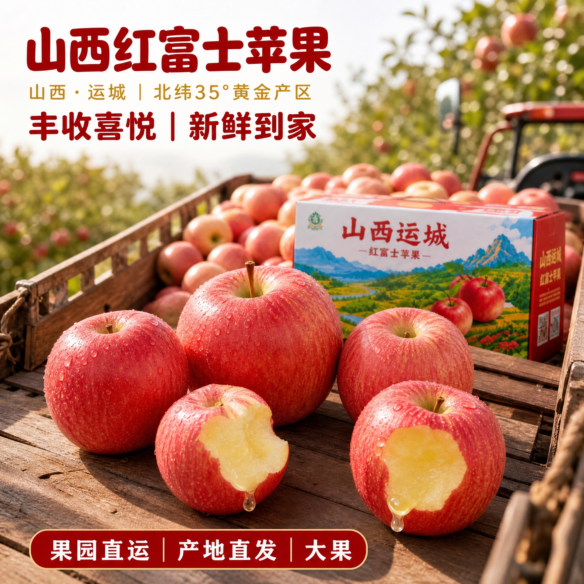 京东电商主图，800×800像素，1:1比例，山西运城红富士苹… - 图片创意预览
