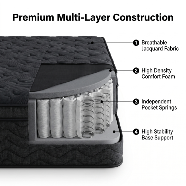 [Main Image 3] Cutaway Structure Display of Black Mattress. [Atmosphere Style] Professional transpar预览效果