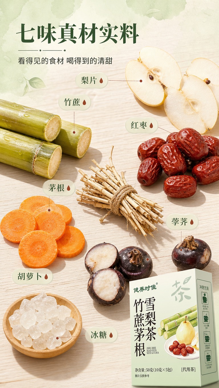 [商品] 使用【图1】健养时佳竹蔗茅根雪梨茶盒装产品；保留包装… - 图片创意预览