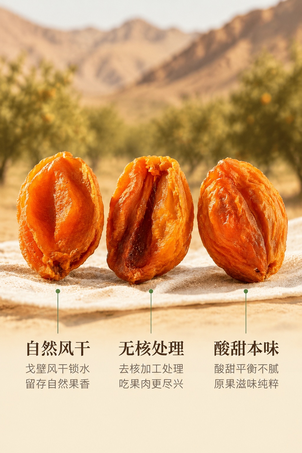 [第2屏] 核心卖点三联图——自然风干 / 无核处理 / 酸甜… - 图片创意预览
