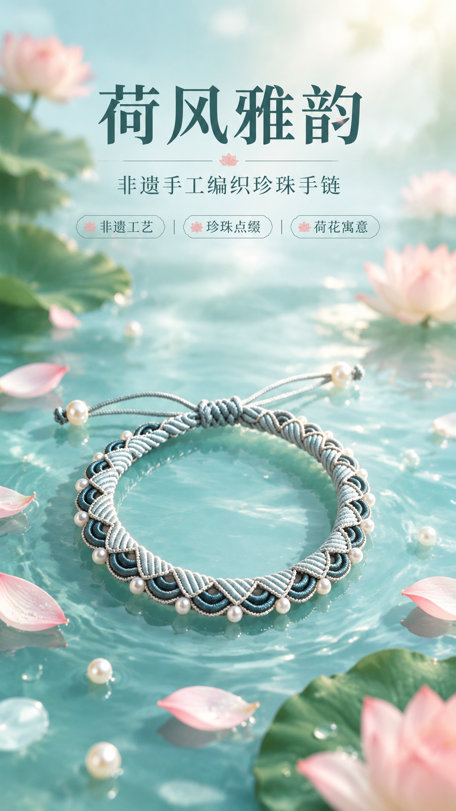 [商品] 使用【图1】非遗手工编织荷花珍珠手链；保留手链整体结… - 图片创意预览