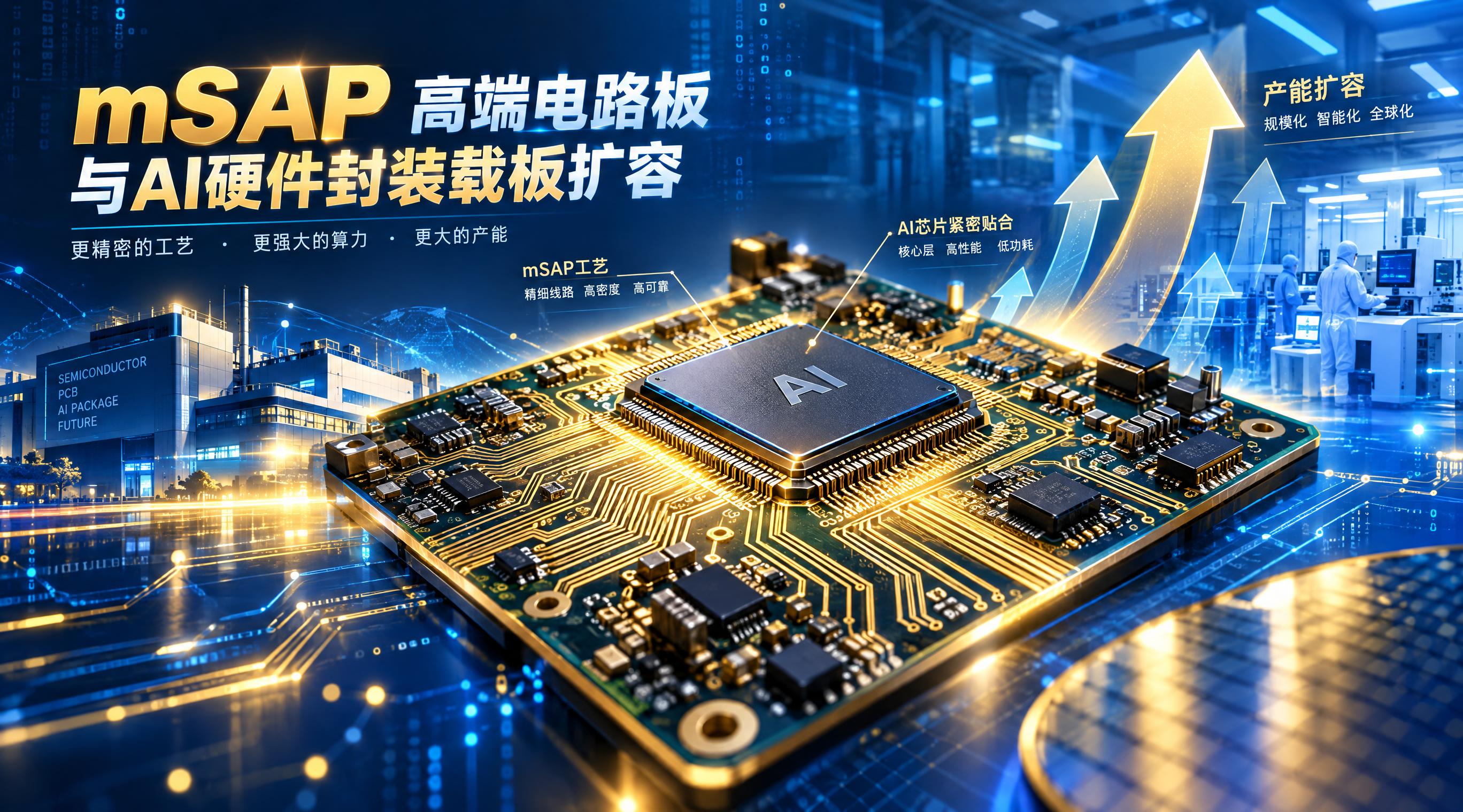 PCB半导体科技感封面图，主题为mSAP高端电路板与AI硬件封… - 图片创意预览