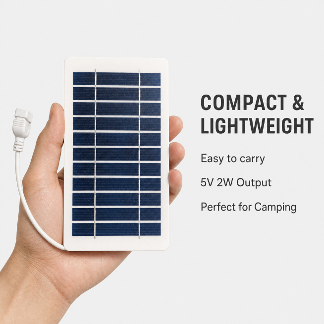 [Main Image 2] 5V 2W Solar Panel highlights its compact and portable feature, suitable for outdoor c预览效果