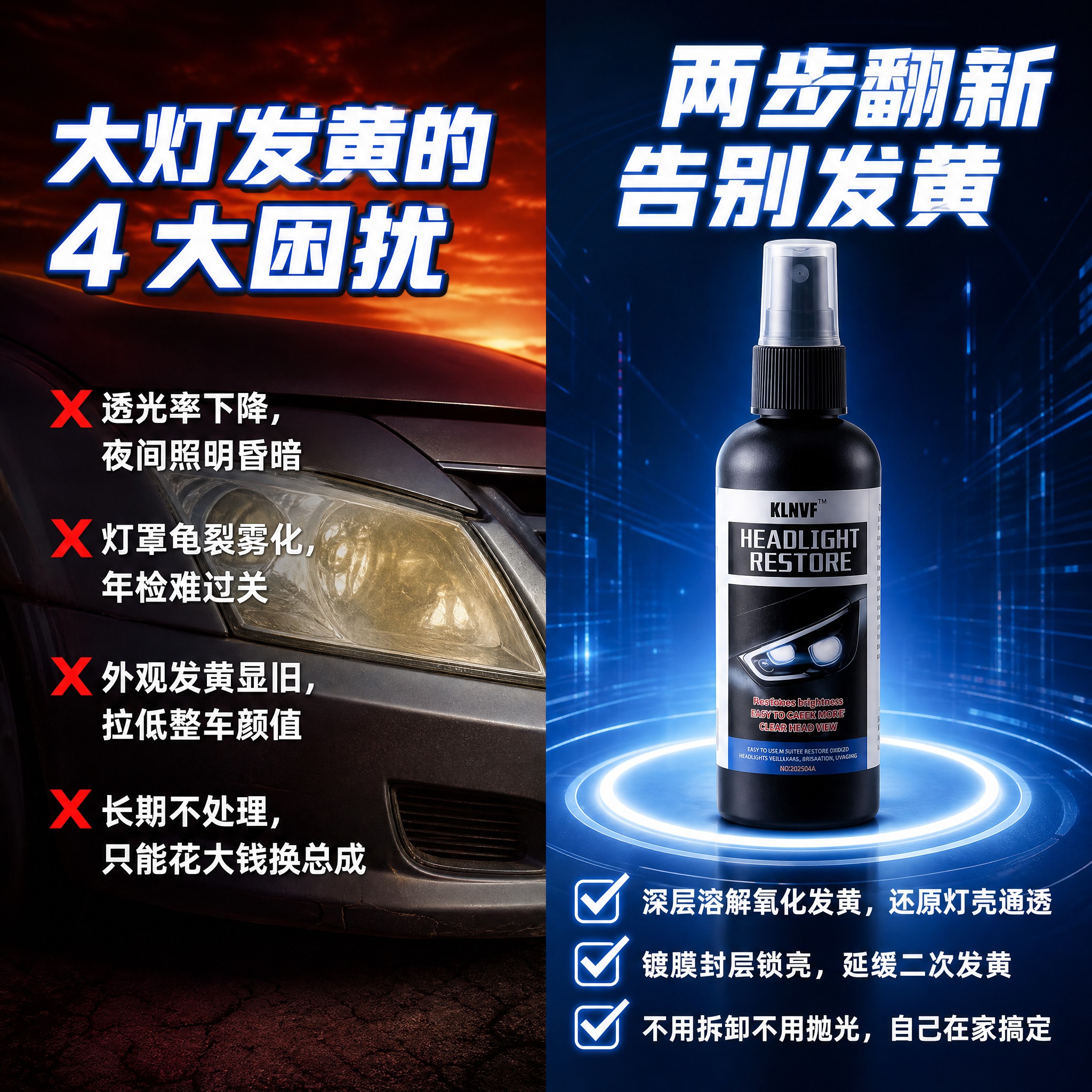 电商详情对比版式图，画面左右分栏；左侧红黑暗调汽车黄昏背景，标… - 图片创意预览