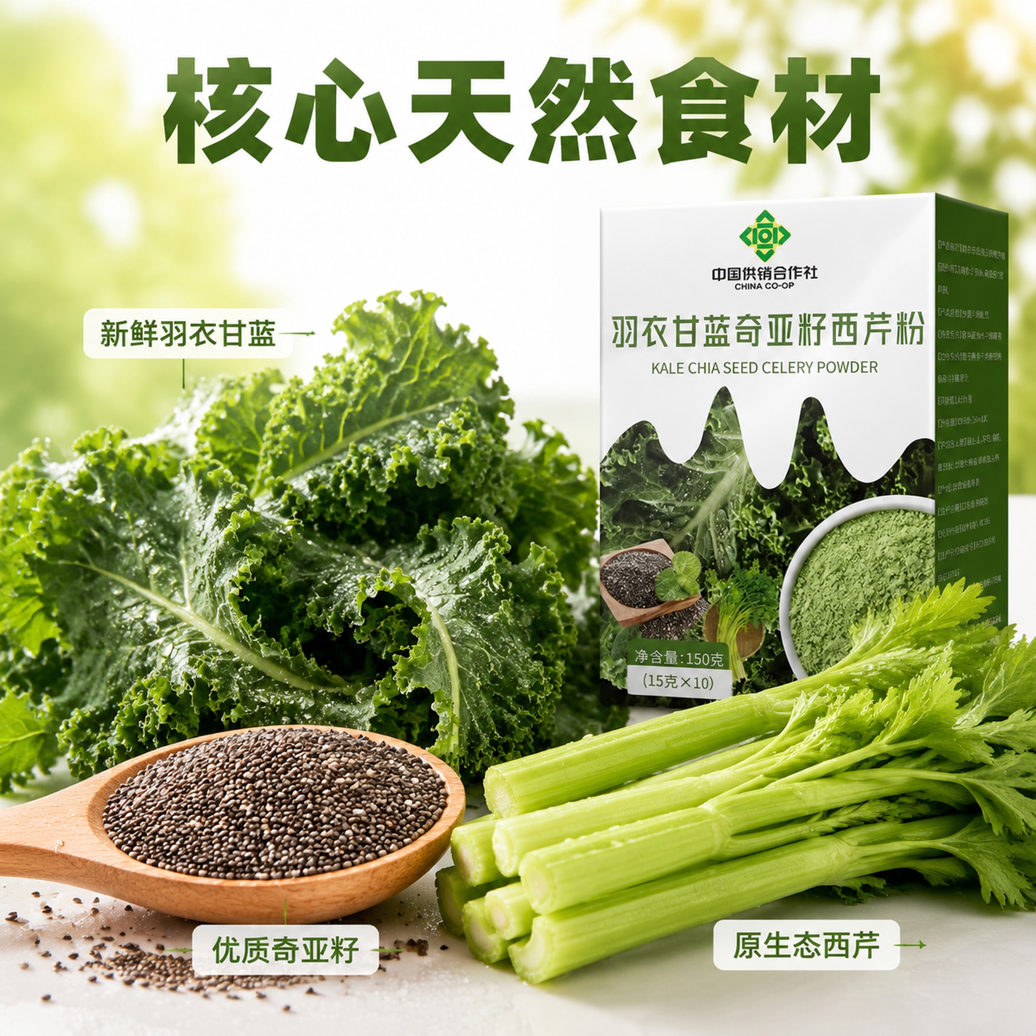 [主图-2] 羽衣甘蓝奇亚籽西芹粉核心原料展示主图 [氛围风格… - 图片创意预览