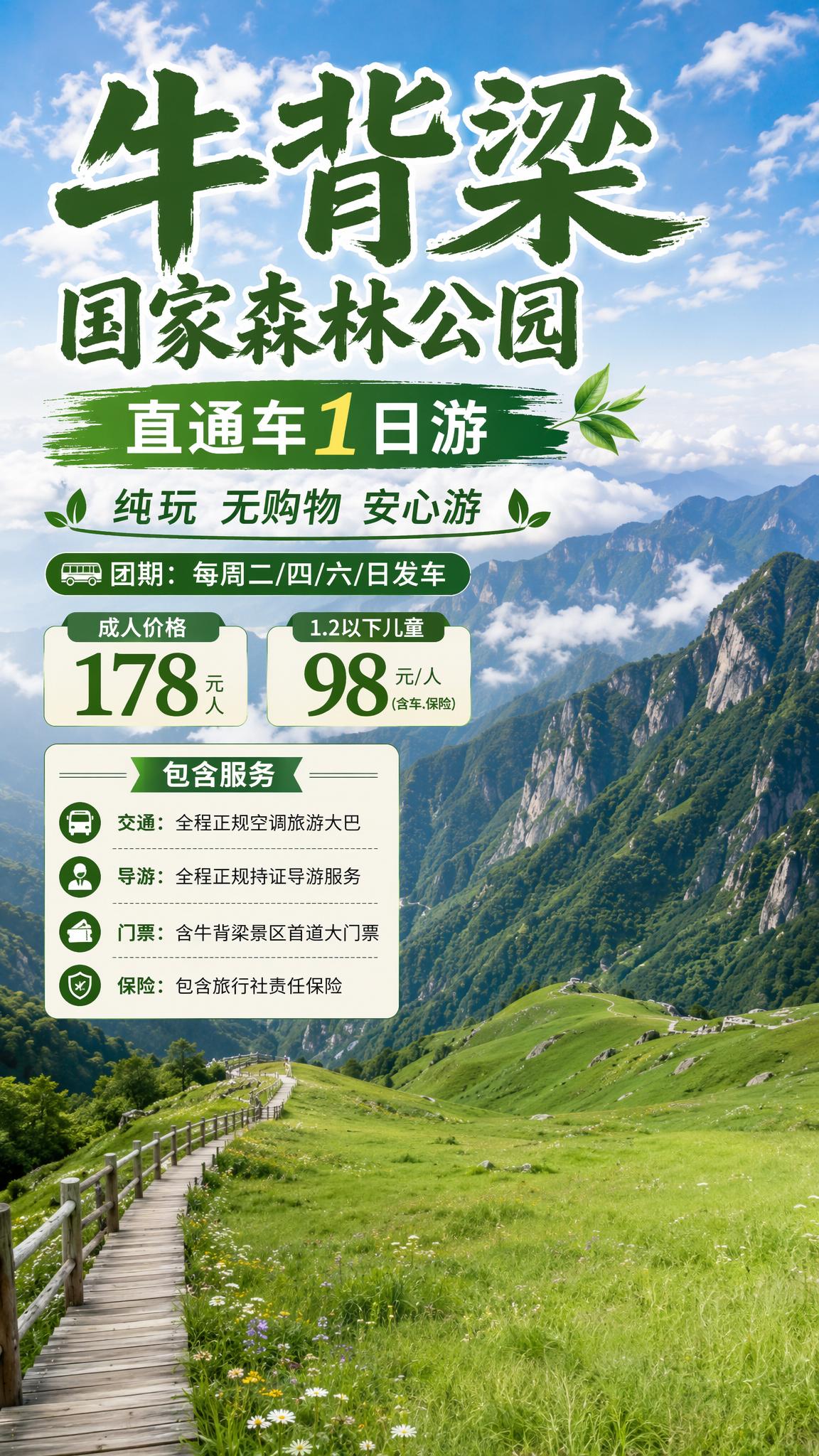 生成一张旅游产品海报（不设置二维码放置区，右下教留白） 牛背梁… - 图片创意预览