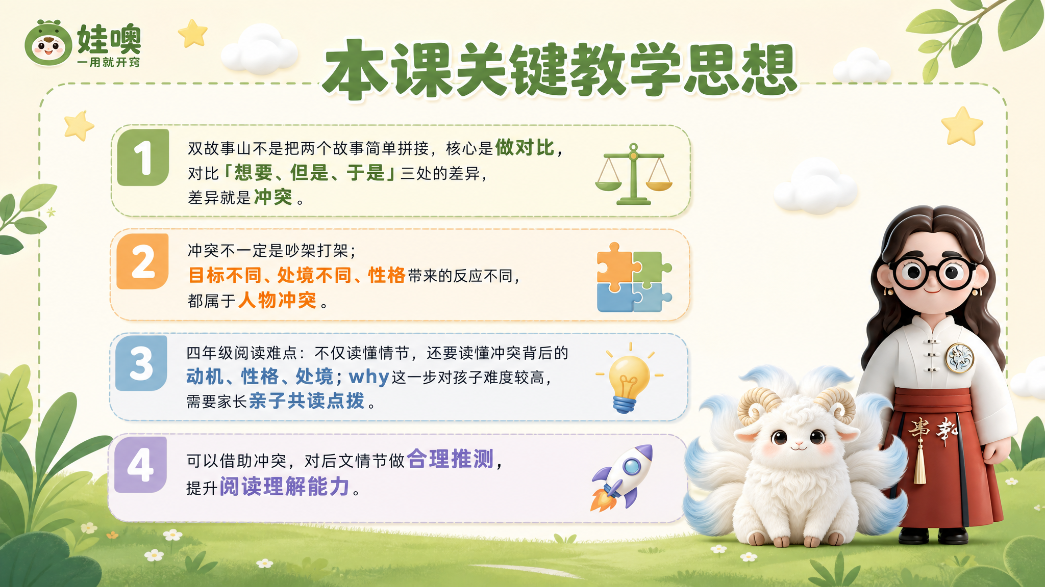 A4横版儿童教育PPT页面，清新杏色和绿色可爱风格，浅杏色背景… - 图片创意预览