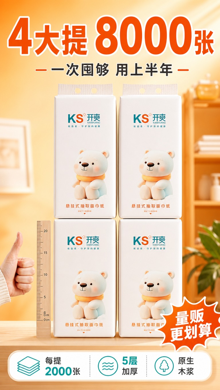 [商品] 使用【图1】开爽KS悬挂式抽取面巾纸；保留白色包装、… - 图片创意预览