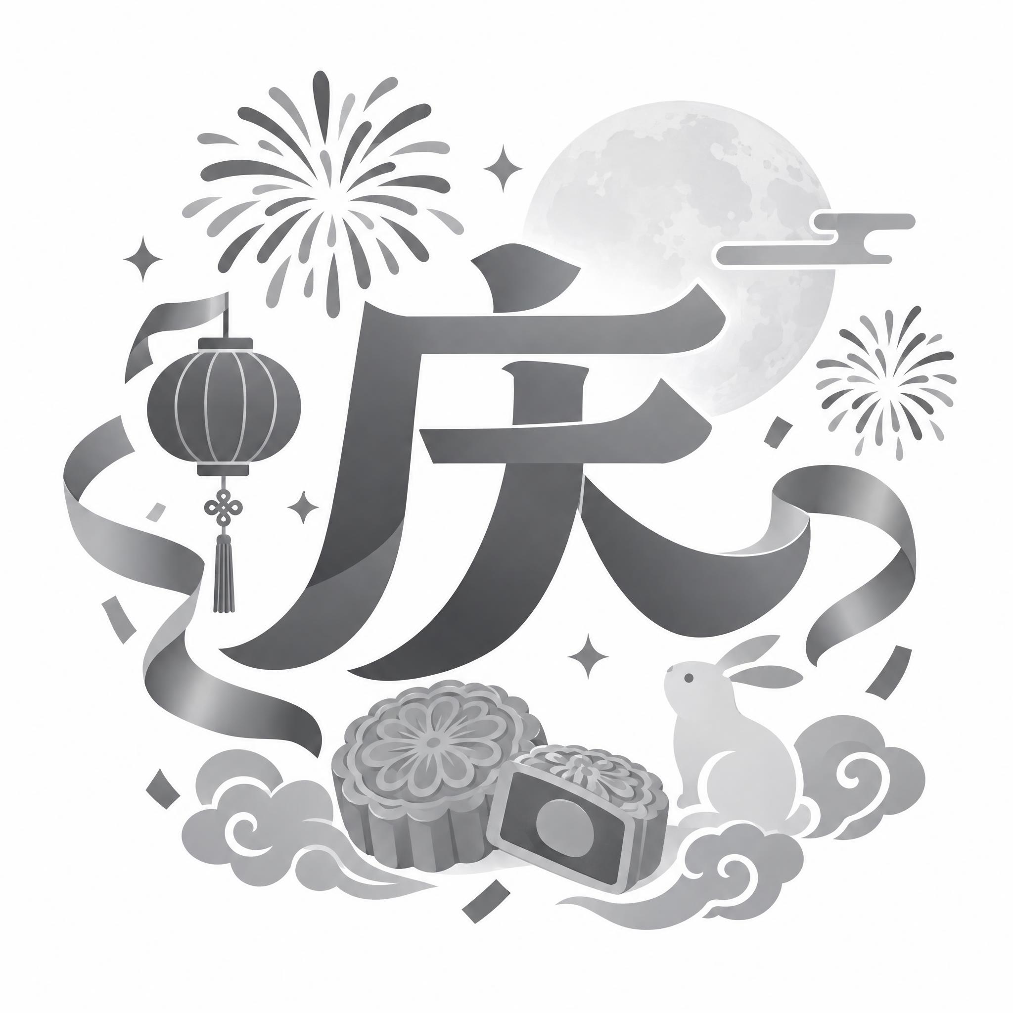 中秋节商城小图标，中心是一个大大的灰色'庆'字，字体喜庆有设计… - 图片创意预览