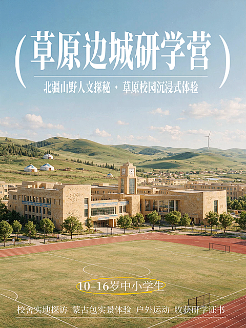 夏天暑假研学草原边城研学营简约实景风活动宣传小红书封面配图