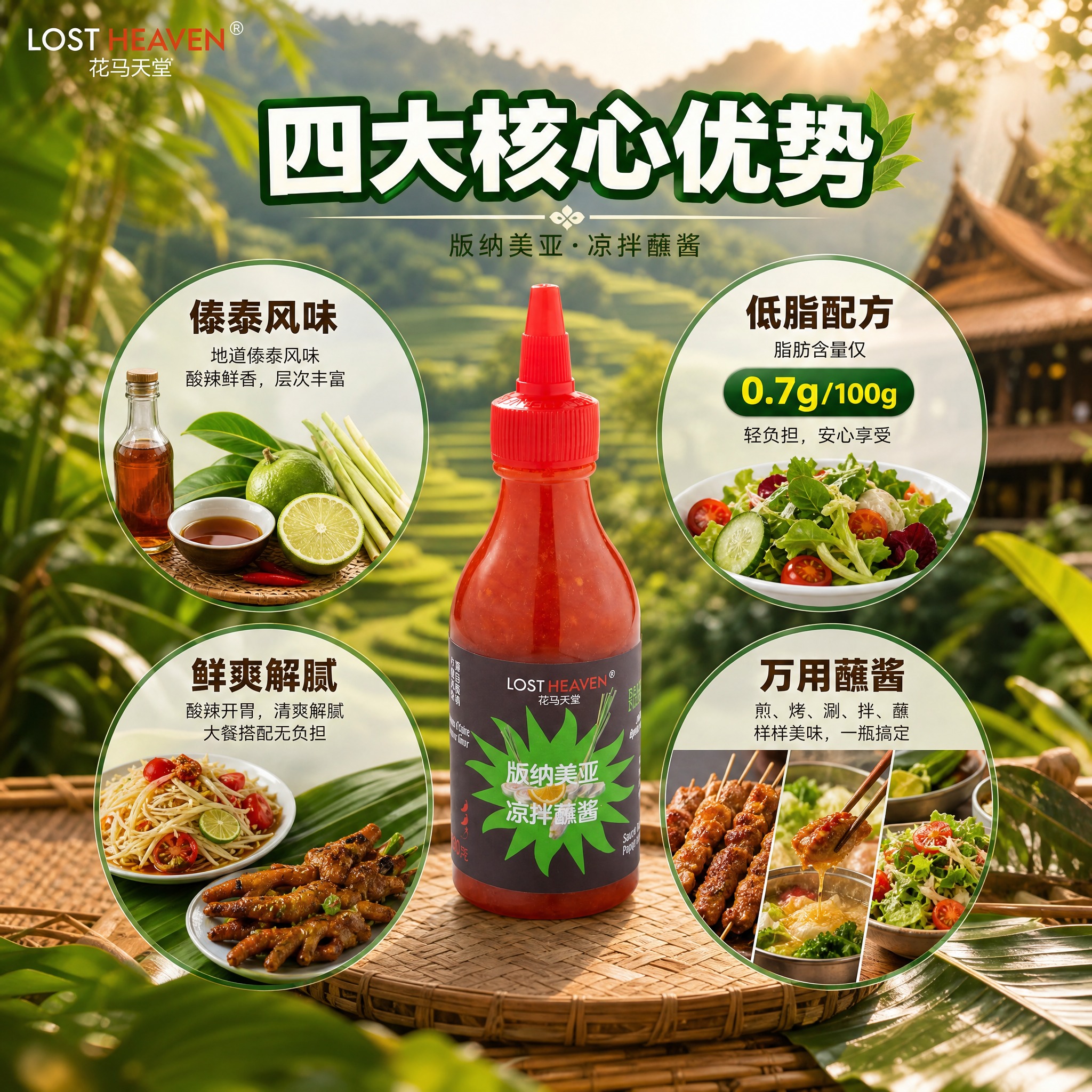 [主图-2] 核心卖点图，任务是展示版纳美亚凉拌蘸酱的四大核心… - 图片创意预览