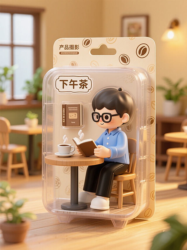 3D卡通风格微缩艺术，简约设计展现舒适下午茶时光。
