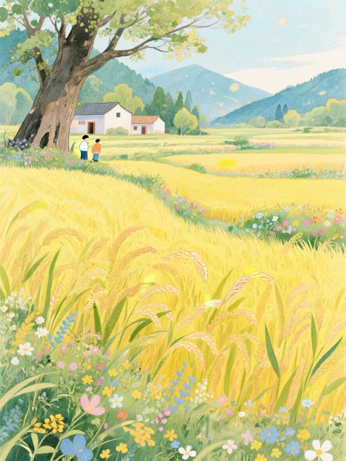 田间的稻浪、山间的野花、村口的老树预览效果