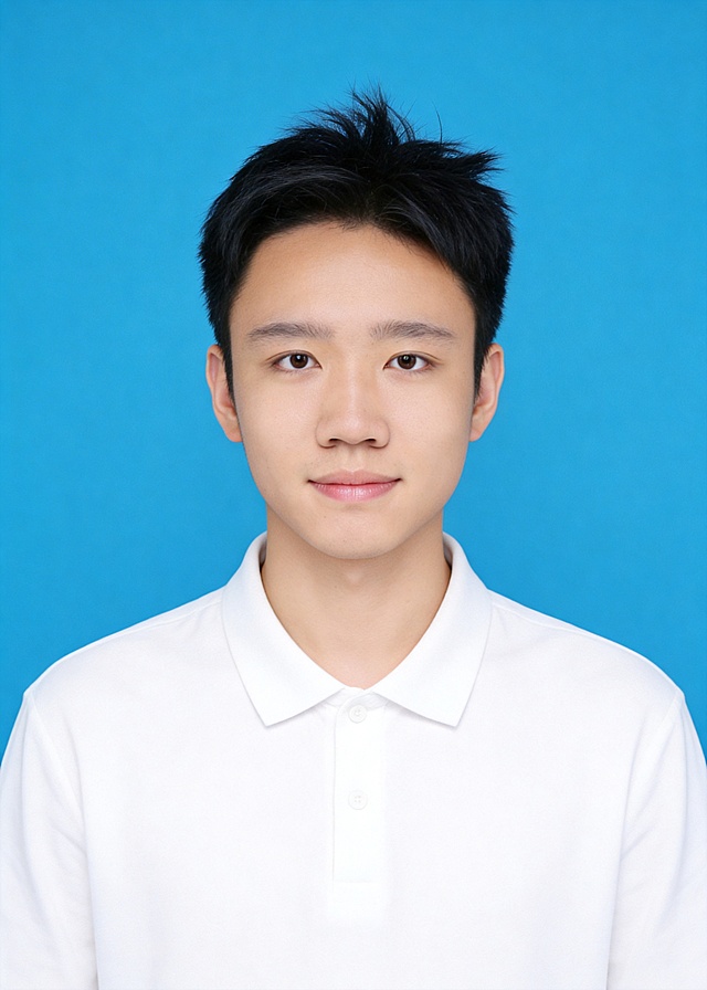 保留第一张图中人物发型､脸型､年龄特征生成标准样式纯正面证件照;人物主体严格居中,头部大小与位置严格对齐第二张图,双肩水平平衡,面部中轴线对齐画面中心,正视前方;标准证件照构图,人物绝对居中;头顶上方距离上边缘高度10%,下巴距离画面下边缘高度30%,人物主体占比约68%;肩部平展与画面水平轴平行;头部占比严格对齐第二张图;提亮肤色,消除暗沉,清透裸妆,隐形毛孔,均匀肤色,唇色自然提亮;肤色白皙细腻,肤质呈现匀净哑光质感(自然白皙);轻透裸妆+重点提亮;唇色润泽(半哑光质地);眼神澄澈,看向镜头,气质自信,嘴角微微上扬表情自然;耳廓可见度一致;肩部平展,肩线与画面水平轴平行;头肩比例协调呈现;免冠,不戴帽子,无头饰,无发带,不戴眼镜,无胡子,面部无痣,消除面部瑕疵;身着白色棉质长袖polo衫,保持原有翻领款式不变,仅修改颜色为纯白色;柔和正面顺光均匀柔光,面部明亮无硬影,背景均匀提亮,画质清晰,零噪点降噪;面部清晰;背景亮度均匀统一;高清锐利画质,细节清晰可见;零噪点处理;色彩还原自然,均匀柔和布光,无明显阴影,面部光影干净,柔光正面打光,自然光影过渡,皮肤质感细腻,哑光质感;标准焦段50mm,纯正面,入境范围头部至胸部以上区域,F/4光圈(兼容F/2.8-F/4区间),平视视角(镜头与人物视线完全齐平),正视视图;人物绝对居中(居中构图),位于画面中心;严格限定标准证件照规格;视线水平(瞳孔连线与画面水平线平行);双耳对称露出,双肩水平且平衡,头部占比严格对齐垫图,禁止大头照(画面铺满画布,无边框留白);专业证件照质感,高清人像质感,细腻皮肤纹理,严格按照第一张图内容生成,分辨率4K;极简纯色标准蓝色背景#438EDB,背景亮度均匀且统一(哑光质感);禁止裁切头顶, 禁止额头被截, 禁止超大头, 禁止主体溢出画面, 禁止偏头/倾斜;头顶上边距8-10%, 头部高度60-68%, 双眼高度56-58%, 严格对齐第二张垫图;画面比例5:7