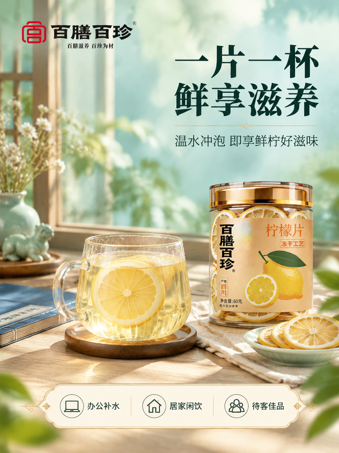 [商品] 使用【图1】百膳百珍冻干柠檬片罐装产品和【图2】品牌… - 图片创意预览