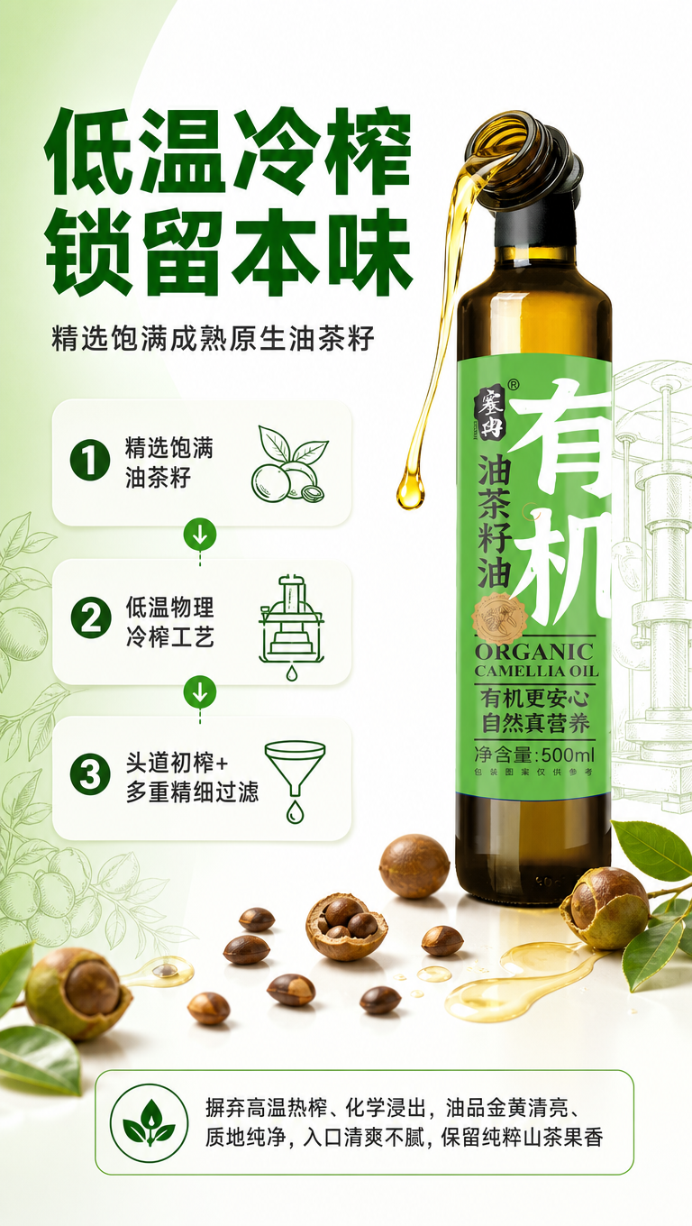 [商品] 使用【图1】塞然有机油茶籽油500ml瓶装；保留深茶… - 图片创意预览