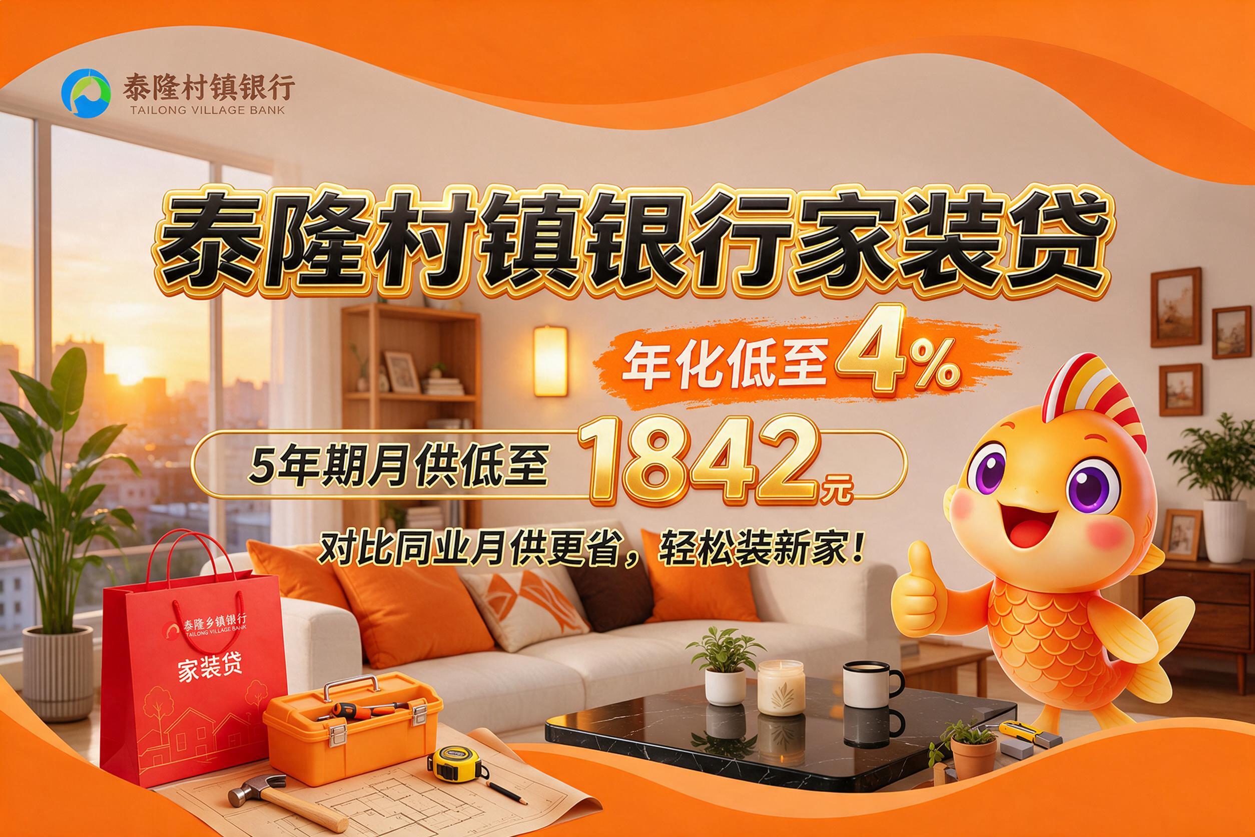 将这张家装贷KT板海报左上角logo旁边的文字"泰隆乡镇银行"… - 图片创意预览