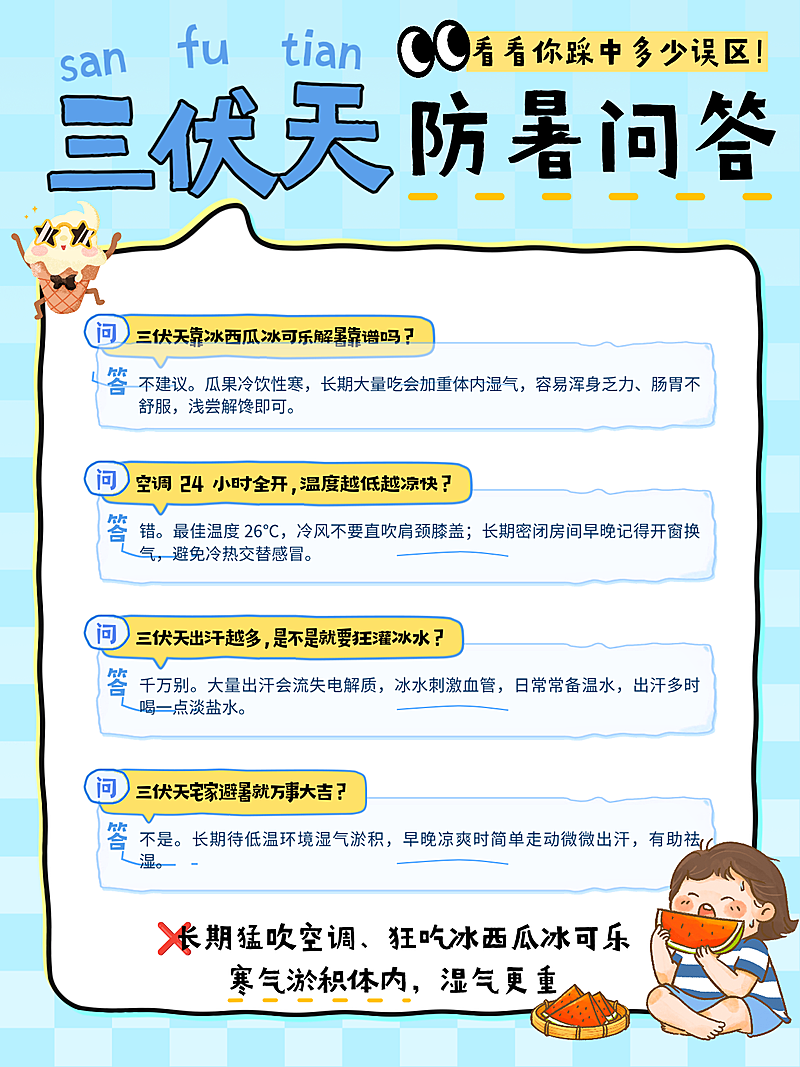 三伏天问答夏天清新萌趣手绘风大字报小红书封面
