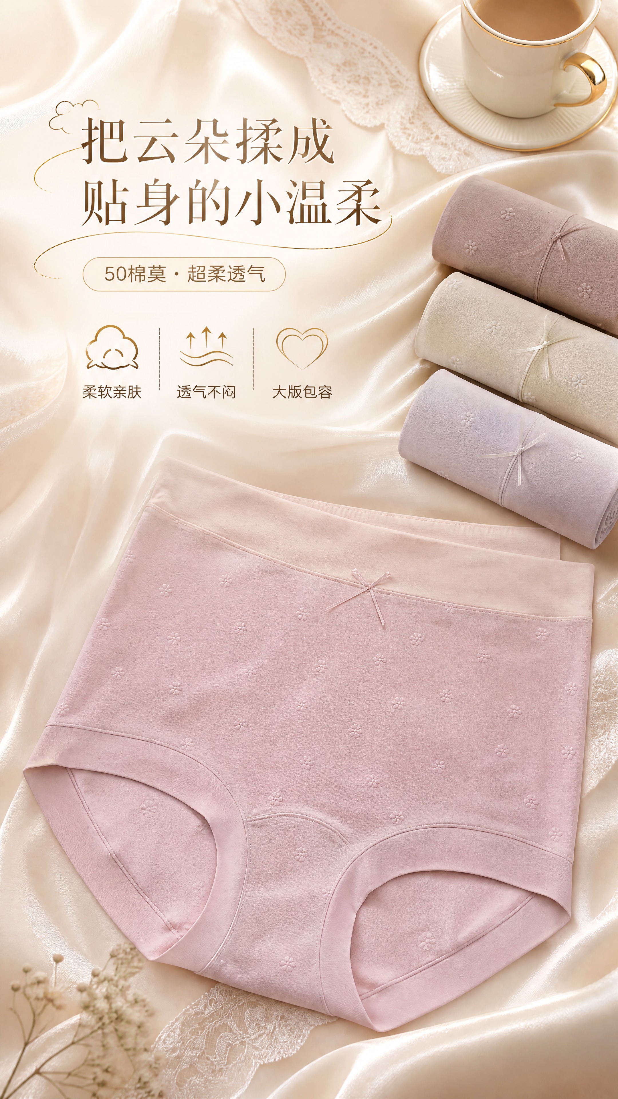 [商品] 使用【图2】高腰提花女士内裤，保留高腰版型、小花提花… - 图片创意预览