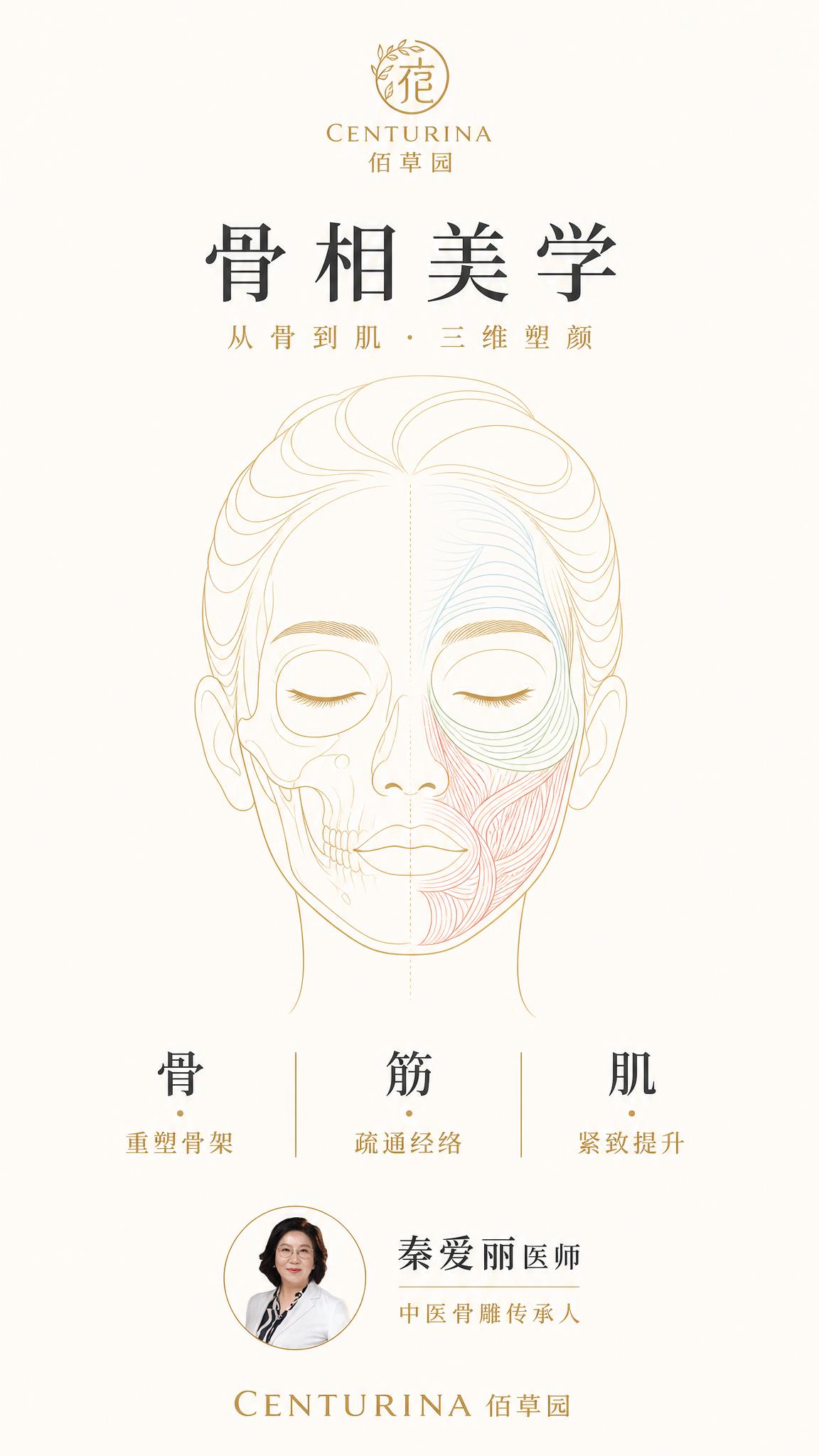中医骨雕美容宣传海报，中文版，极简线条艺术风。竖版9:16。米… - 图片创意预览