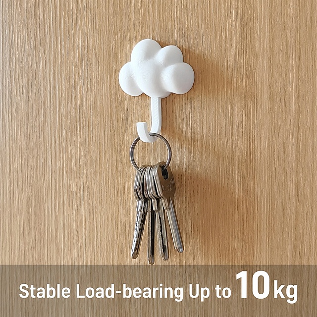 [Main Image 4] Load-bearing capacity test demonstration of cloud-shaped no-drill hook
[Aesthetic Style] Objective real test display, reliable and trustworthy style
[Image Quality] Real photography, clear focus, natural light, high resolution
[Elements] A cloud hook is pasted on the wooden door panel, and a set of 5 metal keys is stably hung on the hook, showing the stable bearing capacity. Keep the shape, color, structure of the hook completely consistent with the input product, the key is naturally drooping, the hook does not fall off, does not deform. Background is natural wood grain door panel, close to real use scene
[Light & Shadow] Natural indoor soft light, uniform light, clear texture of wood grain and product, soft shadow, natural hierarchy
[Color Matching] Log wood color background, pure white hook, metal silver key, natural color, comfortable vision
[Perspective Composition] Front perspective, centered composition, the hook and keys as the visual center
[Text Layout] Lower part with a light translucent bottom bar, the words "Stable Load-bearing Up to 10kg" in white bold text, prominent data, the number "10kg" enlarged to highlight, do not block the main product
[Proportion Resolution] 1:1 proportion, 2K resolution
[Negative Prompt] Deformation, fuzzy product, text confusion, exaggerated bearing demonstration