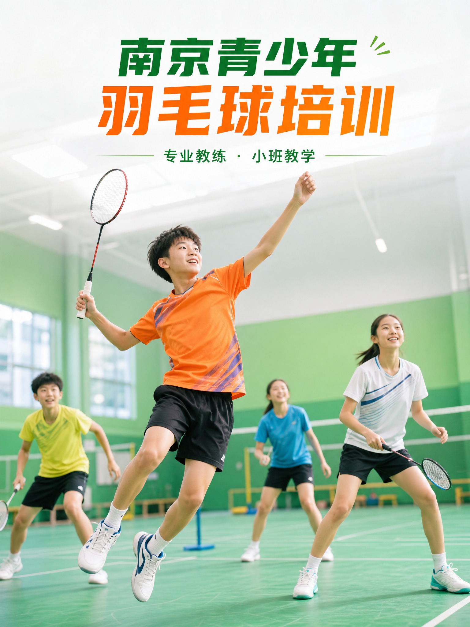 竖版小红书封面图，3:4比例。青春活力的青少年羽毛球培训场景：… - 图片创意预览