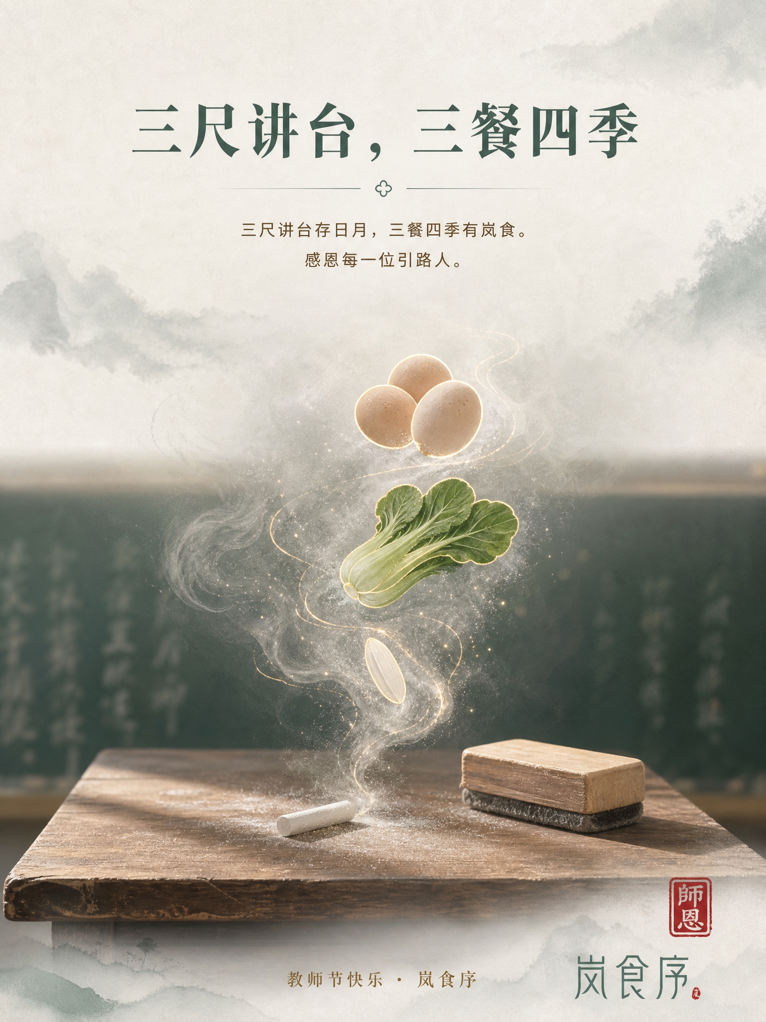 新中式极简创意摄影海报，俯拍视角，3:4竖版比例。画面中央是一… - 图片创意预览