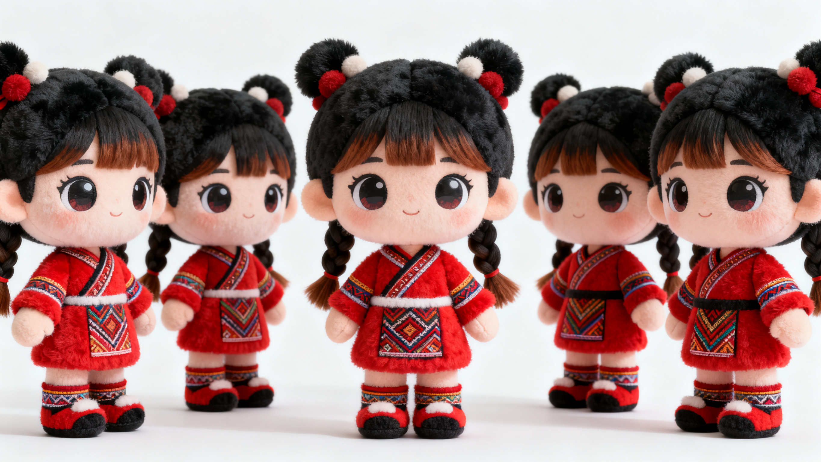 可爱甜美的女孩形象IP，对应颜色红色，五个IP动作不同且整体和… - 图片创意预览