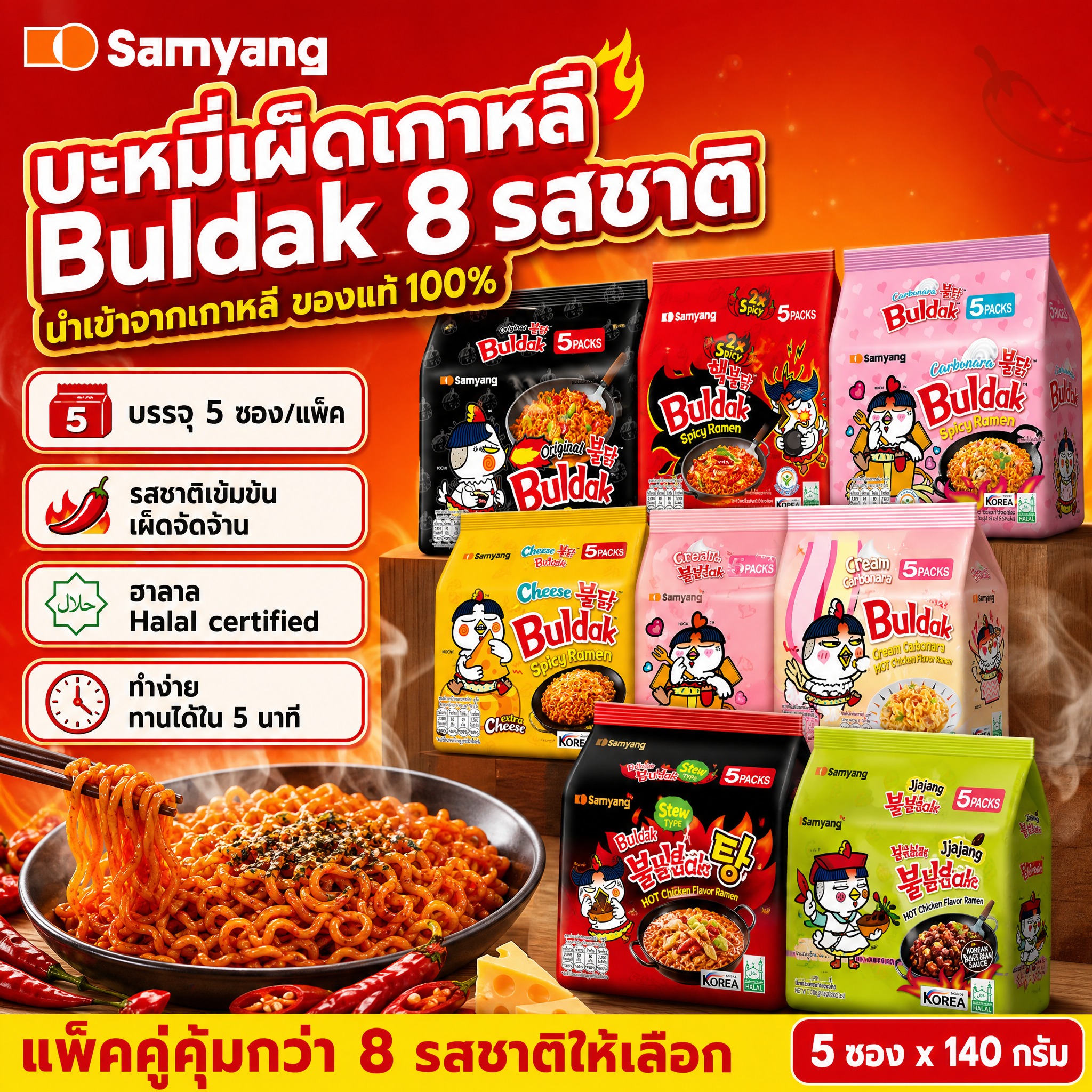 [单张主图] Samyang Buldak 三养火鸡面多口味组… - 图片创意预览