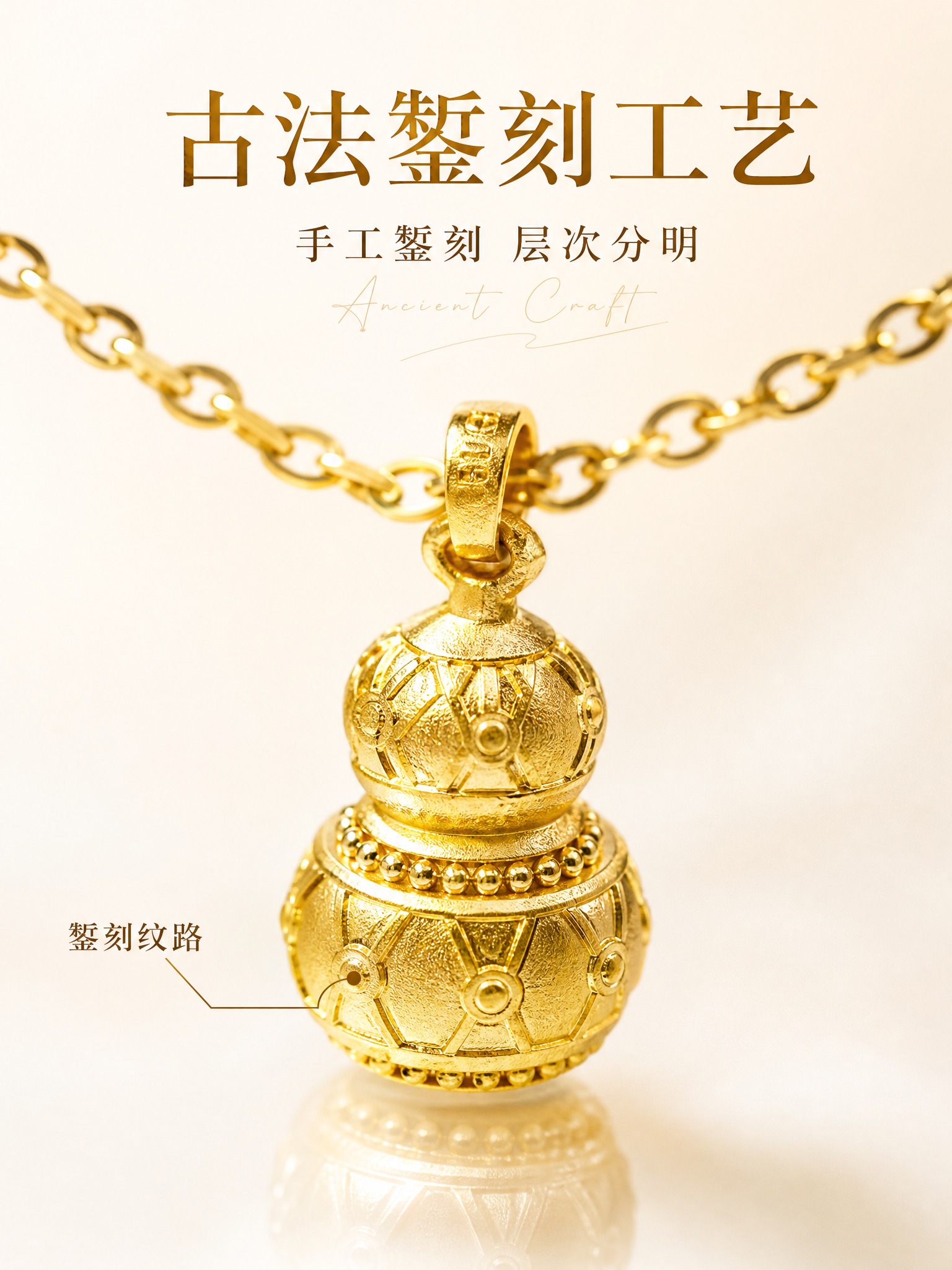 [主图-2] 黄金葫芦套链 核心亮点 古法工艺细节展示。 [统… - 图片创意预览