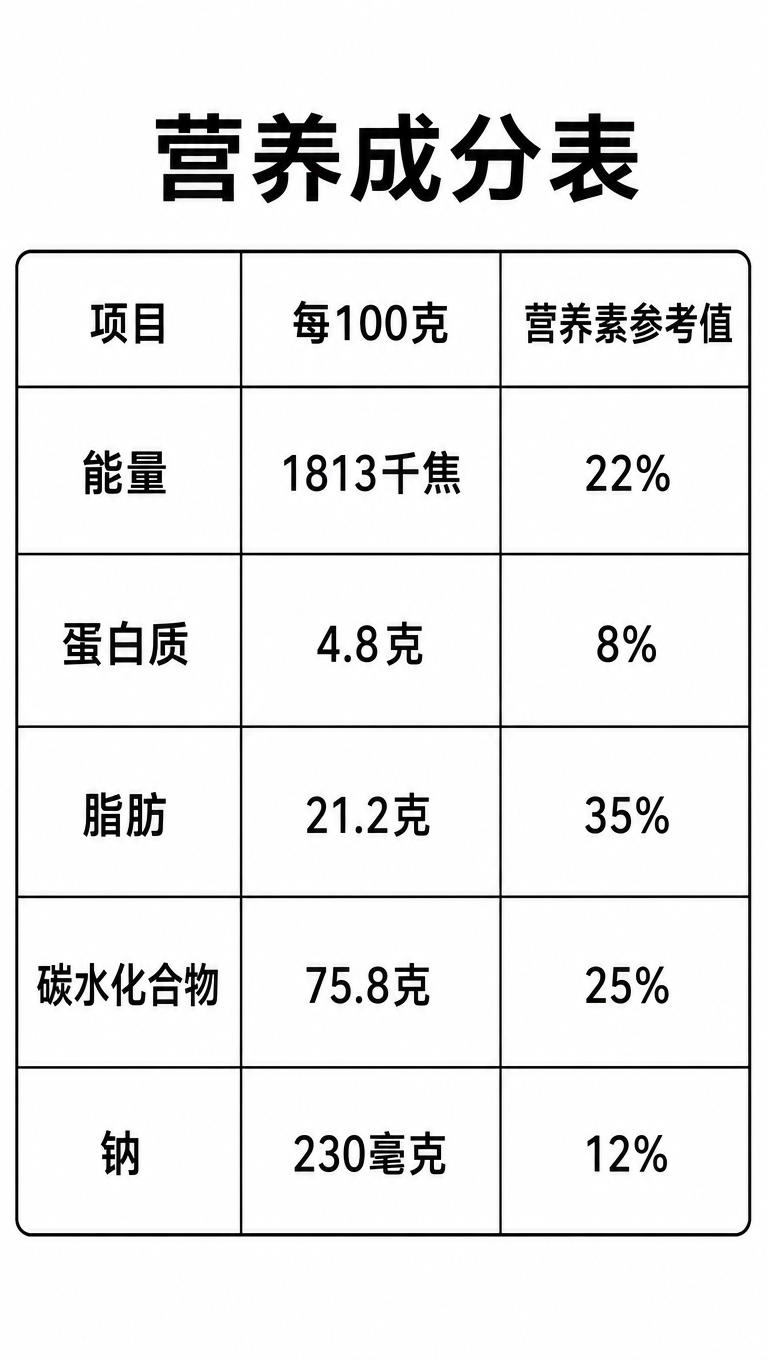 简洁营养成分表，白底，表格形式，中文文字，9:16竖版。包含项… - 图片创意预览