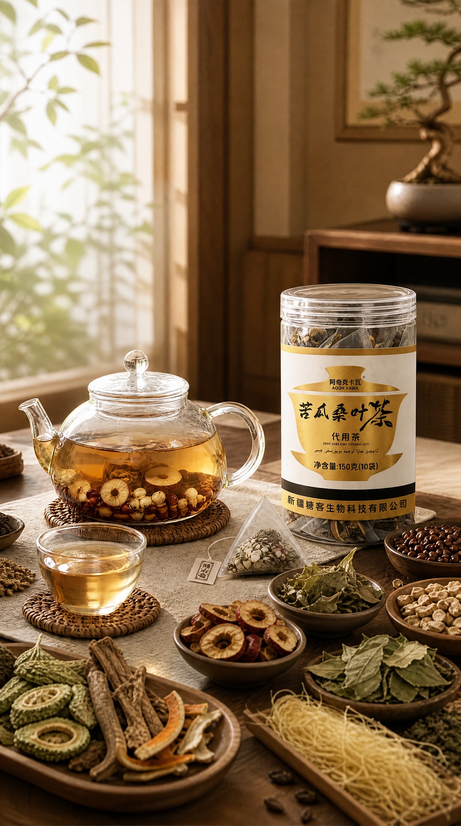 基于第一张图的中式茶场景进行修改：1. 将图中的赤小豆芡实薏米… - 图片创意预览
