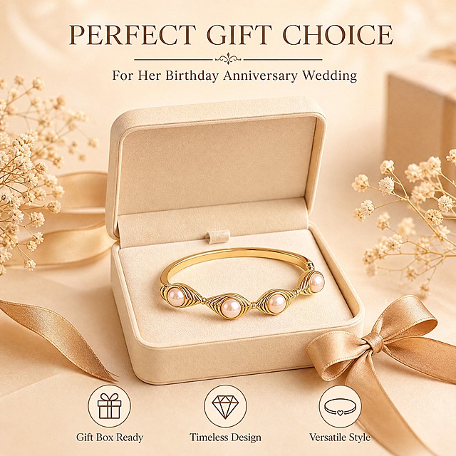 AliExpress main image 6, gift and occasion showcase. Soft champagne cream background. Bracelet displayed in an elegant open jewelry gift box with velvet lining, creating a premium gifting scene. Small decorative elements around: dried baby's breath flowers, a single silk ribbon bow. Bracelet is the clear focal point, centered in the gift box. Top area has elegant title 'PERFECT GIFT CHOICE' in refined serif font, subtitle below 'For Her Birthday Anniversary Wedding'. Bottom has three small icon-style labels with text: 'Gift Box Ready', 'Timeless Design', 'Versatile Style'. Warm soft lighting, romantic luxurious gifting atmosphere. Champagne gold and cream color palette. Elegant minimal typography. 1:1 square ratio, bracelet sharp and prominent, professional jewelry gift photography.