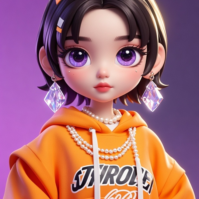 一个女生，橙色卫衣预览效果