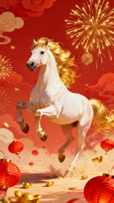 新年快乐主题的小马奔腾的画面预览效果