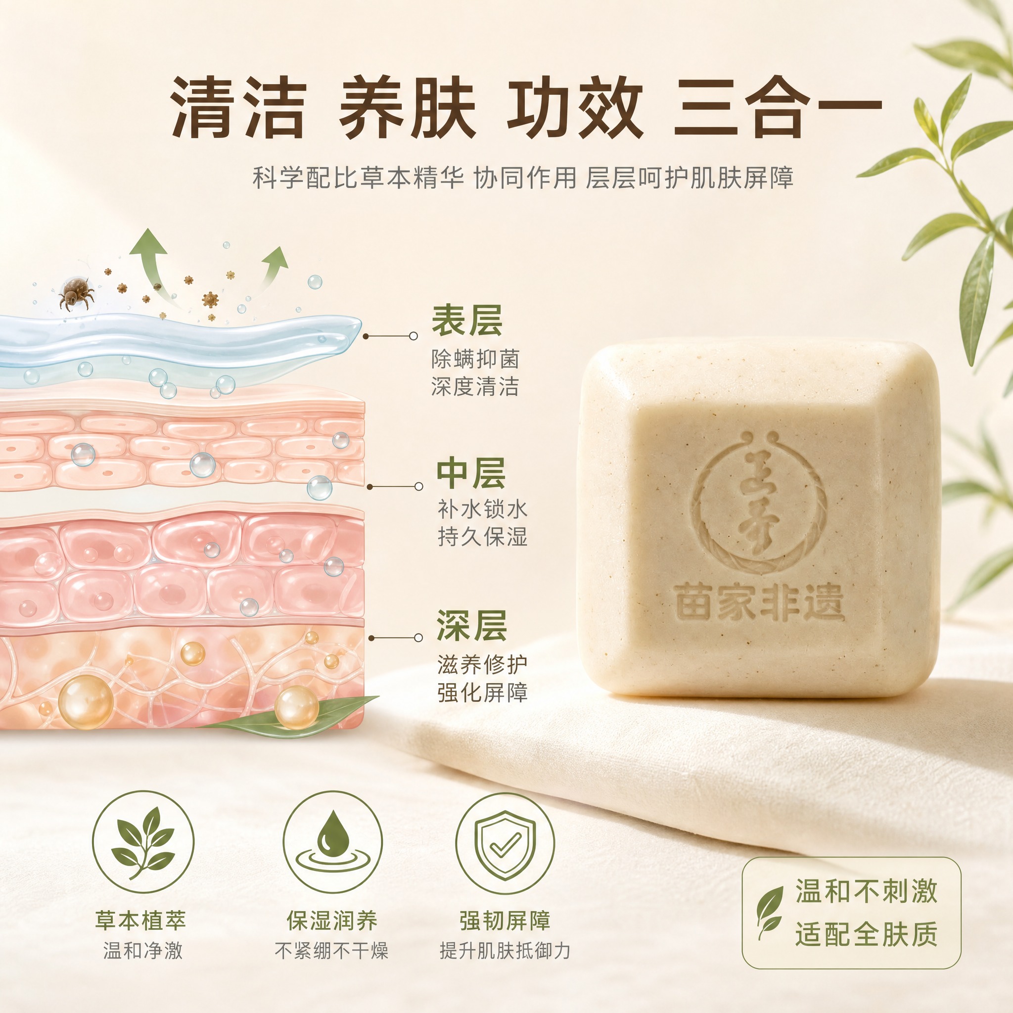 [主图-4] 产品特色与皮肤屏障修护原理，展示"清洁+养肤+功… - 图片创意预览