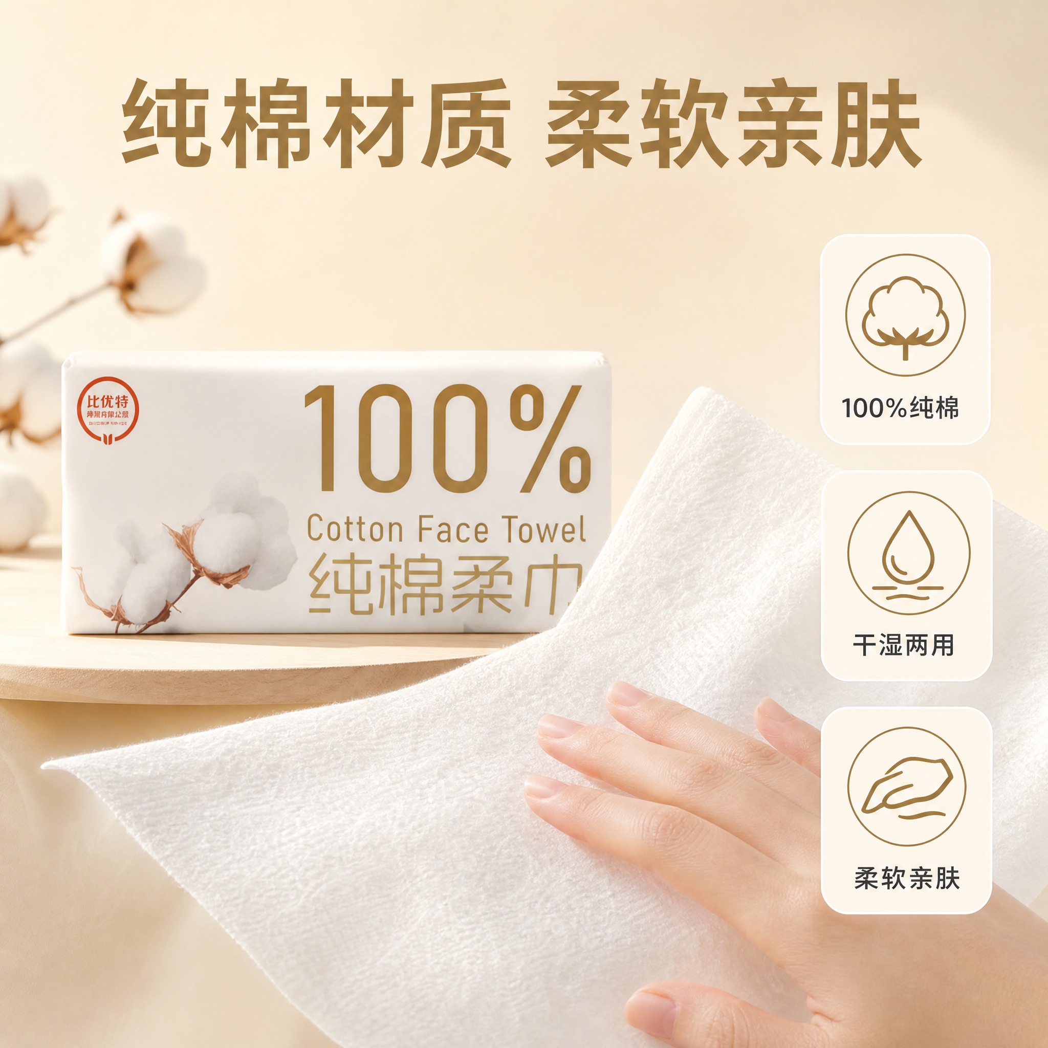 [主图-2] 纯棉柔巾核心卖点图，突出纯棉材质与柔软亲肤的品质… - 图片创意预览