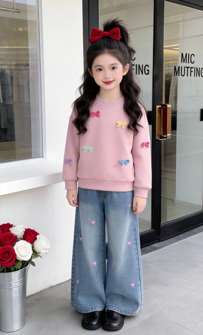 把图1的衣服和裤子给图的2的人物穿上，保留原场景光影，保持图2的人物的五官和发型不变，图片宽高尺寸不变，背景不变，鞋子不变，人物姿势右手自然顺垂，保持图1的衣服和裤子的款式和颜色不变预览效果