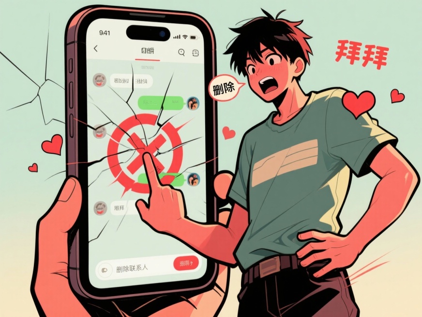 搞笑漫画风格，内容为“清除和你的聊天记录，把你删掉“预览效果