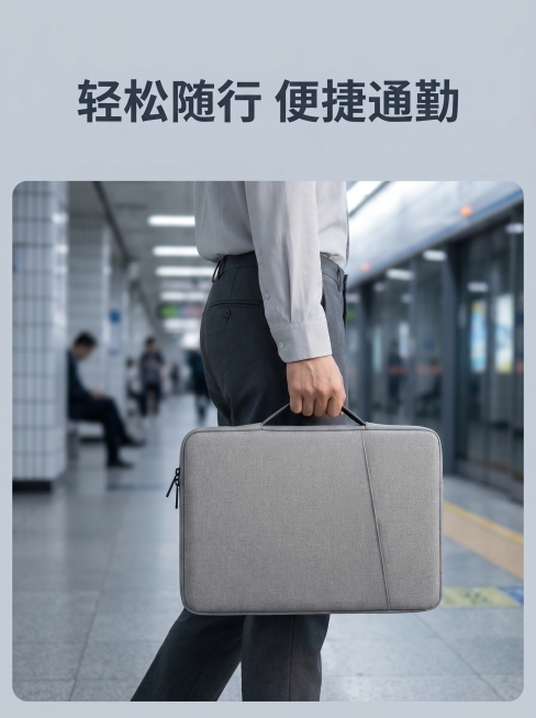 [主图 4] 手提电脑包日常使用场景展示。[氛围风格] 简约商务实用风，和首图风格保持统一。[氛围风格] 生活化通勤场景感。[画质] 商业摄影质感，光线柔和通透，产品清晰真实，画面干净高级。[元素]预览效果