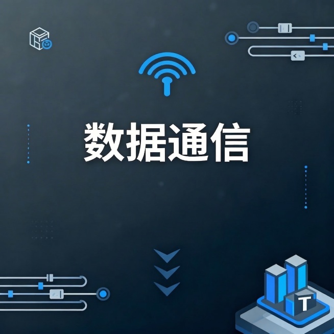 仅将原图片主标题“数据通信体验课”修改为“数据通信”，保留所有背景元素、图标、蓝黑配色和布局都完全不变，仅调整标题排版适配新文字预览效果