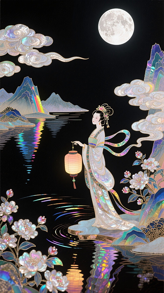 螺钿漆画工艺 | 嫦娥的月宫日常