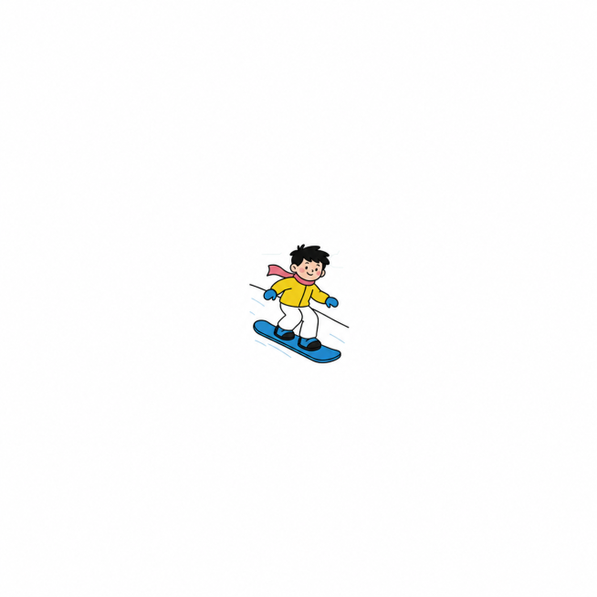 将图中滑雪人物修改为男生，使用单板滑雪，保持原图的卡通插画风格和白色背景预览效果