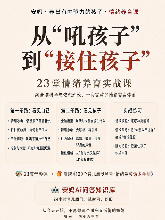 修改海报中知识库模块的文字，将“24小时育儿顾问，随时间，秒回”更正为“24小时育儿顾问，随时问，秒回”，其他内容和排版都保持不变。