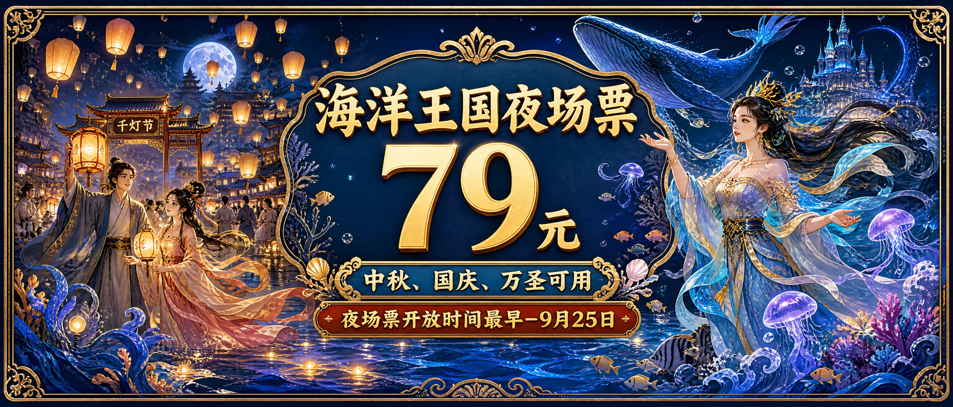 直播间价格贴片设计，19:6横版比例，参考图的国潮梦幻夜景风格… - 图片创意预览