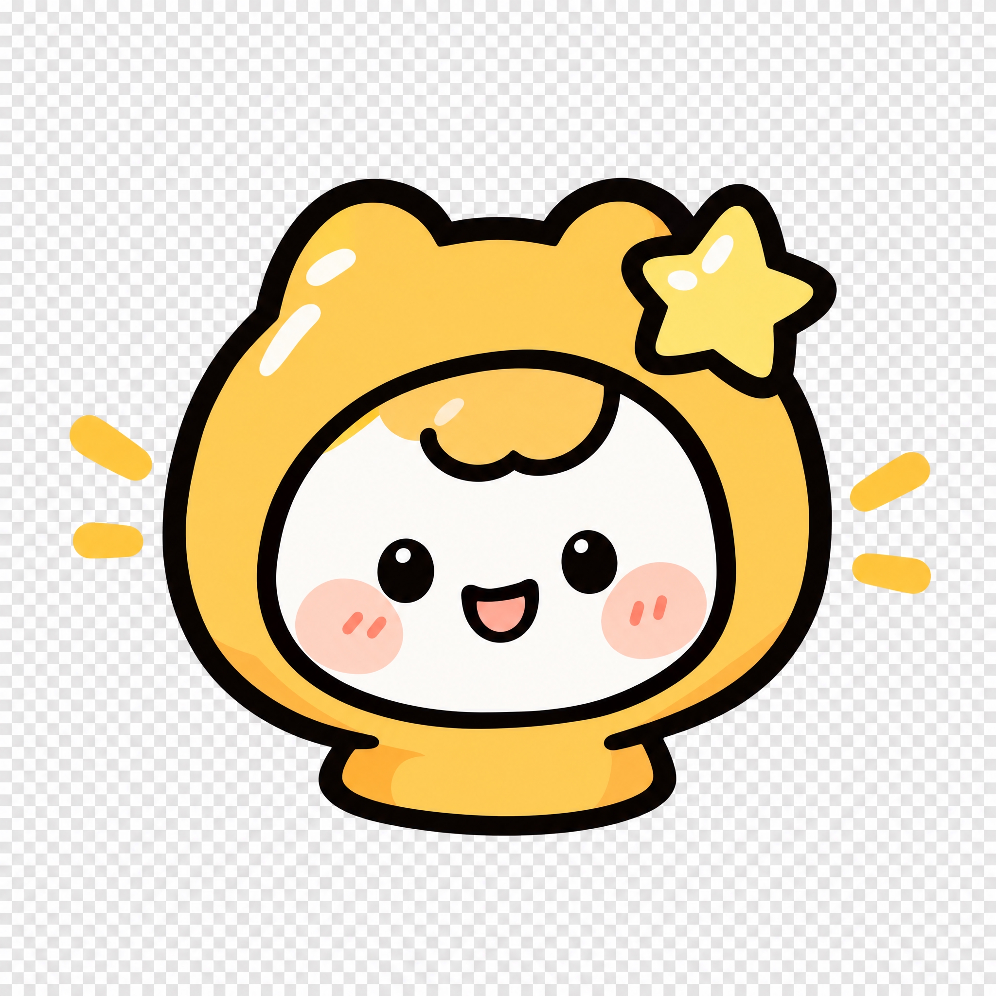 透明背景PNG，Q版可爱小人用户头像，粗黑轮廓线，戴着星星装饰… - 图片创意预览